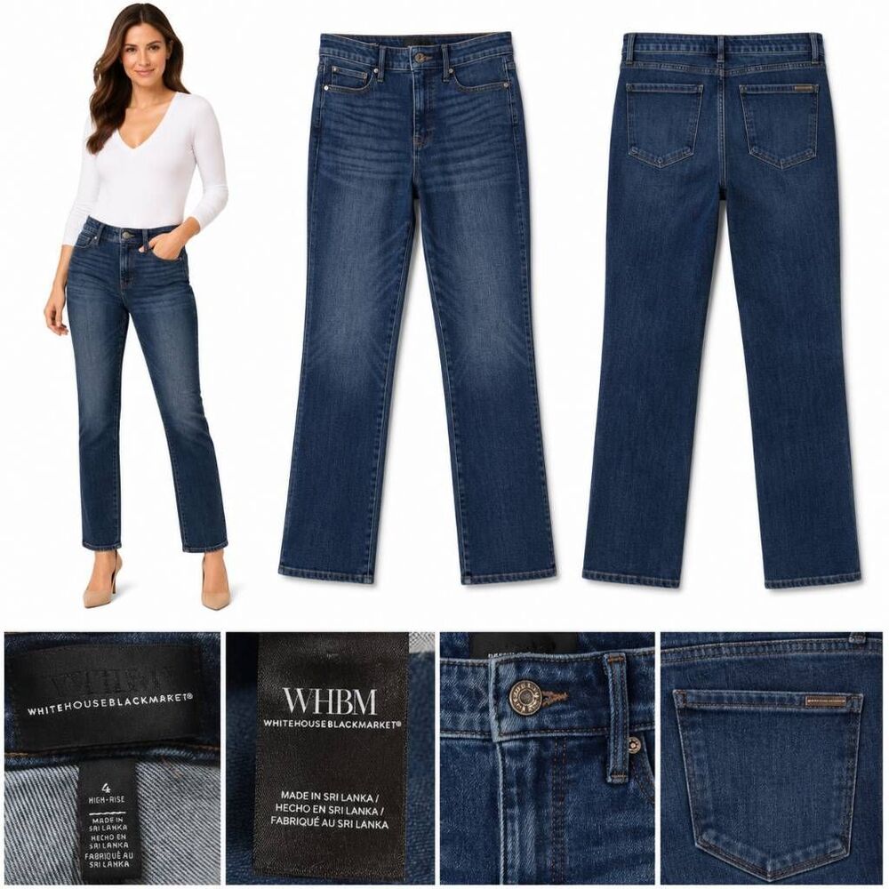 WHBM High Rise Straight Leg Jeans Size 4 Stretch Denim